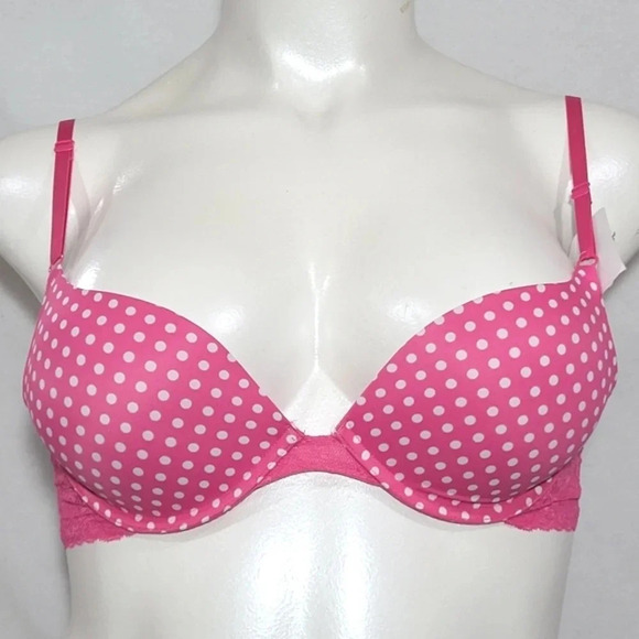 36B Maidenform One Fabulous Fit Embellished Push UP Bra Pink Dot NWT - Picture 1 of 3